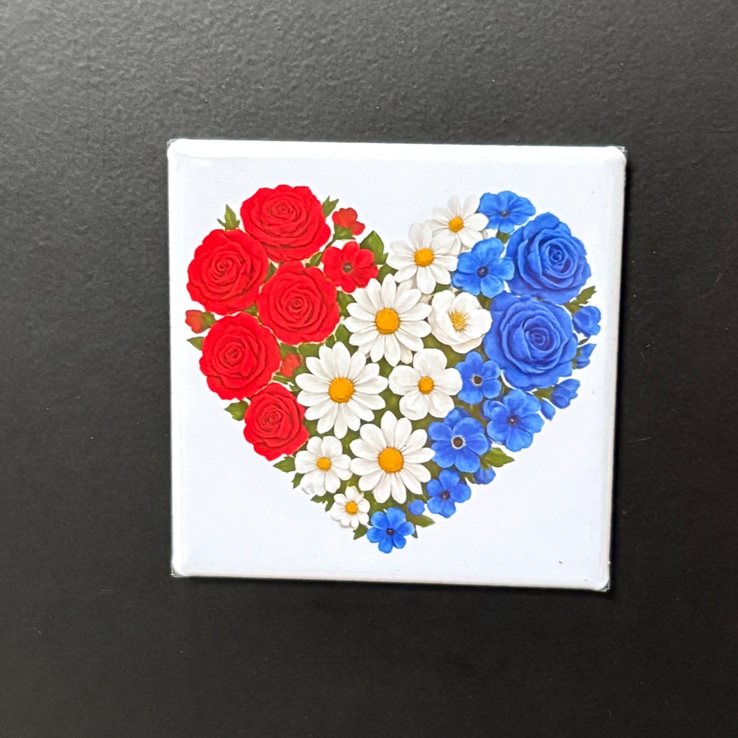 Red, White, & Blue Floral Heart - Patriotic - 2"x2" Magnet