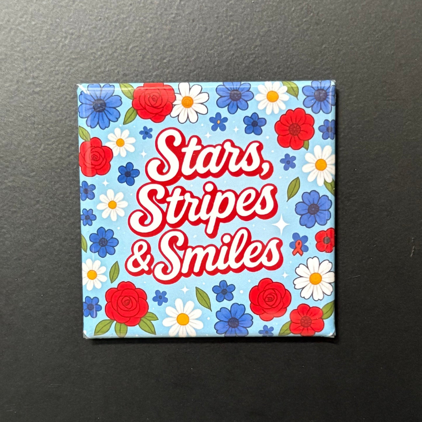 Stars, Stripes, and Smiles - Patriotic - 2"x2" Magnet