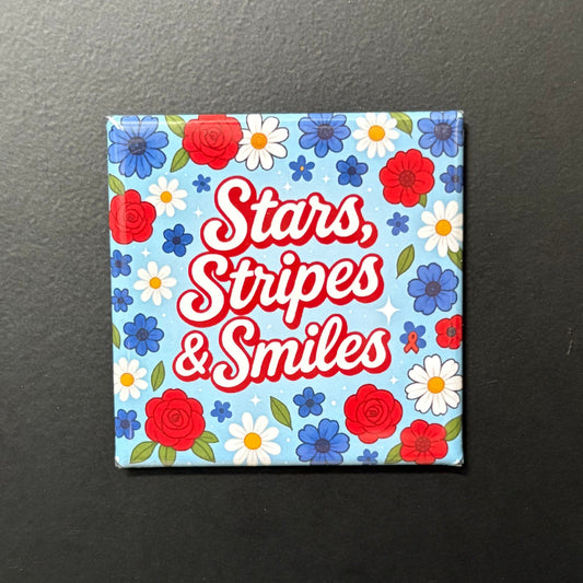 Stars, Stripes, and Smiles - Patriotic - 2"x2" Magnet