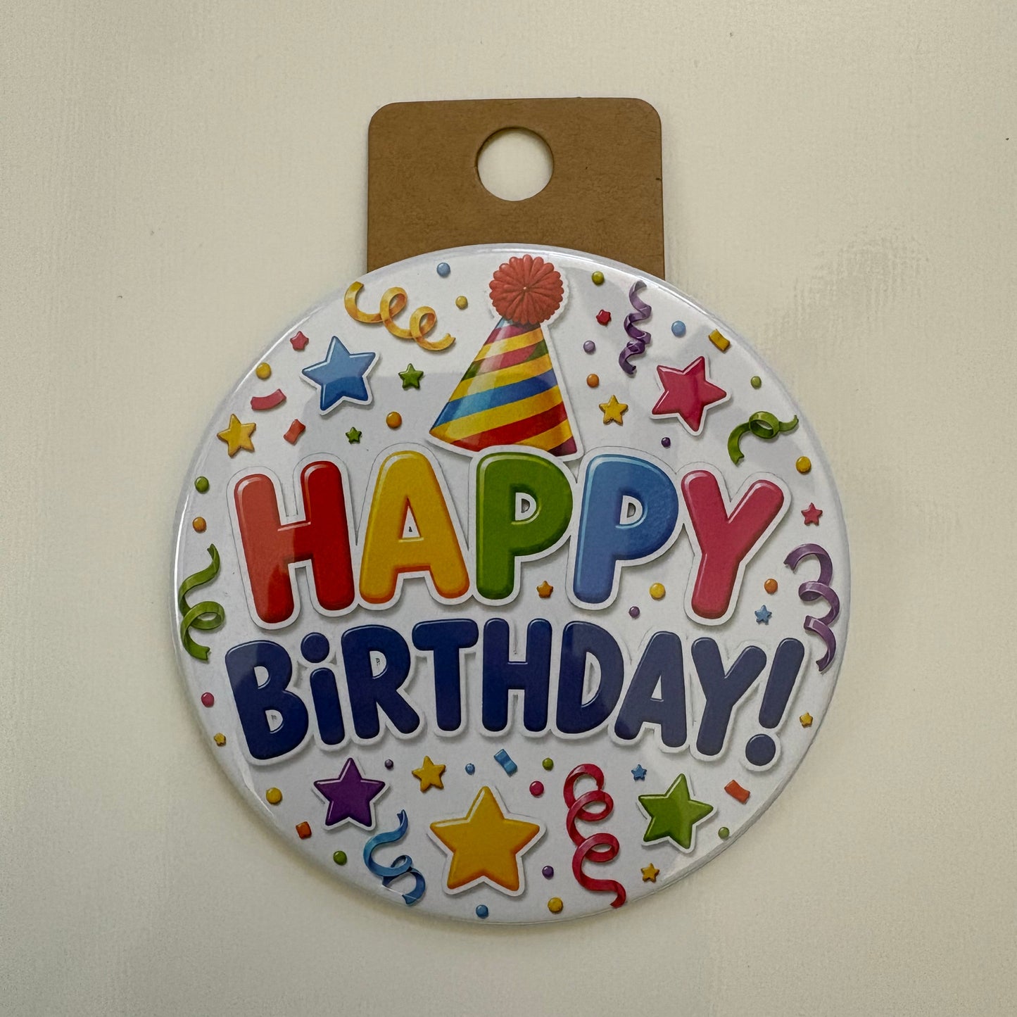 Happy Birthday (White) - Celebrations - 3.5" Pin