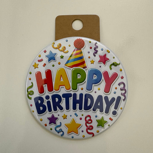 Happy Birthday (White) - Celebrations - 3.5" Pin