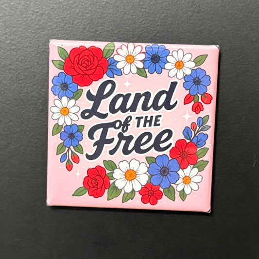 Land Of The Free (floral) - Patriotic - 2"x2" Magnet