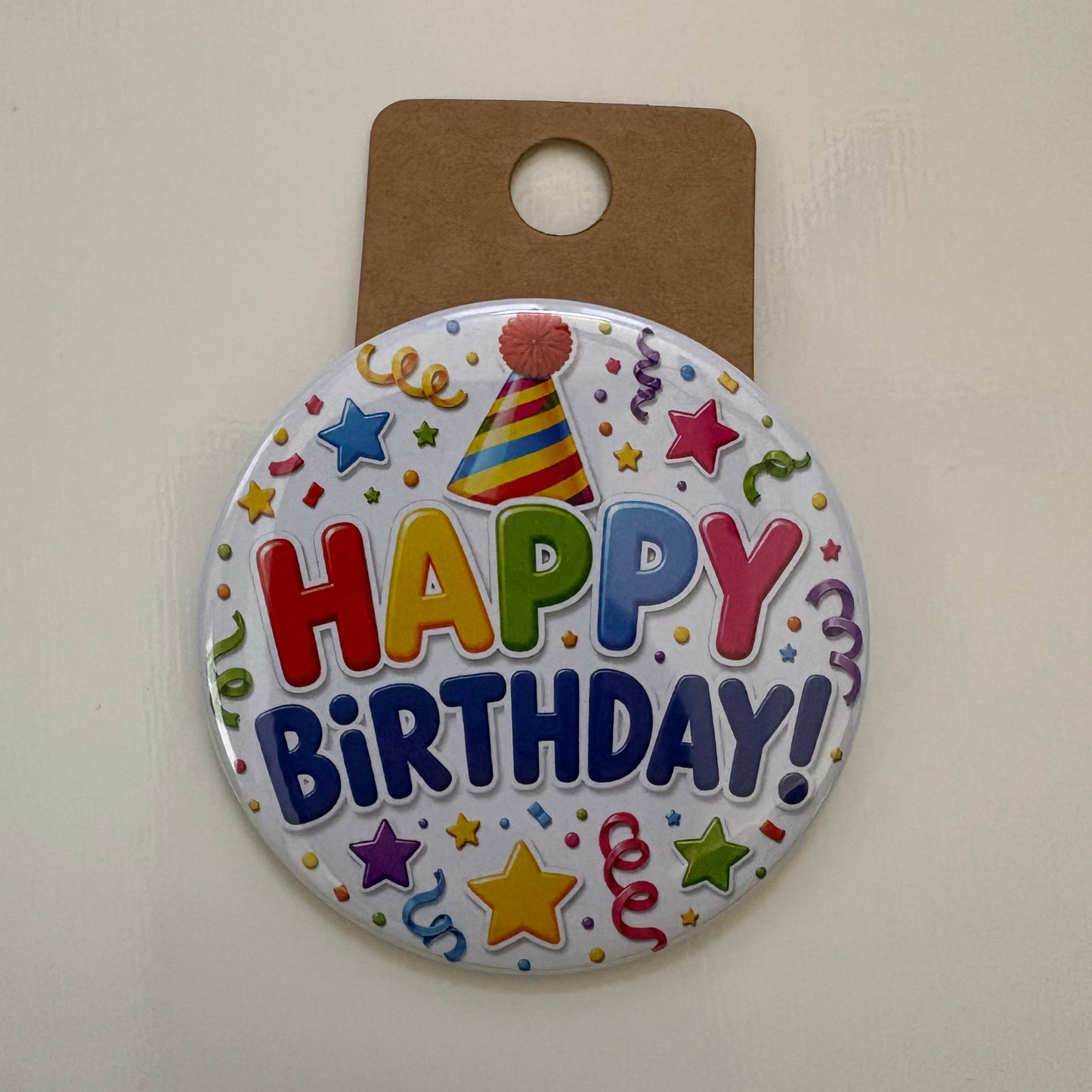 Happy Birthday (White) - Celebrations - 2.5" Pin